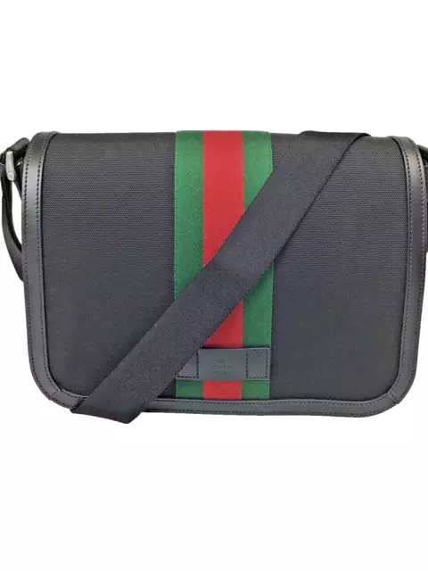 New Authentic Gucci Techno Canvas Web Stripe Black Messenger Bag 630921 Black