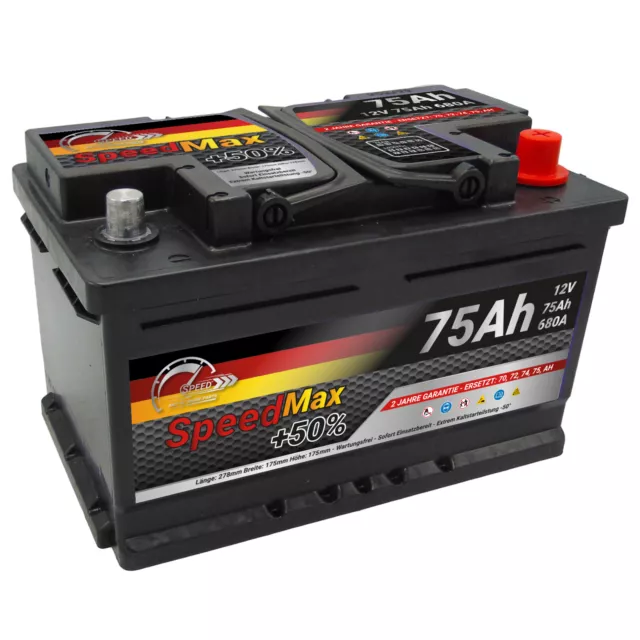Autobatterie 75Ah 12V +50% Power 680A ersetzt 70Ah 72Ah 74Ah 75Ah 77Ah Speed Max