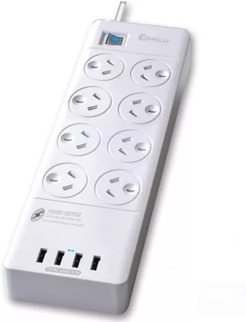 SANSAI Power Board Strip Extension 8 Outlet Surge 4 USB Charger (8 Way)