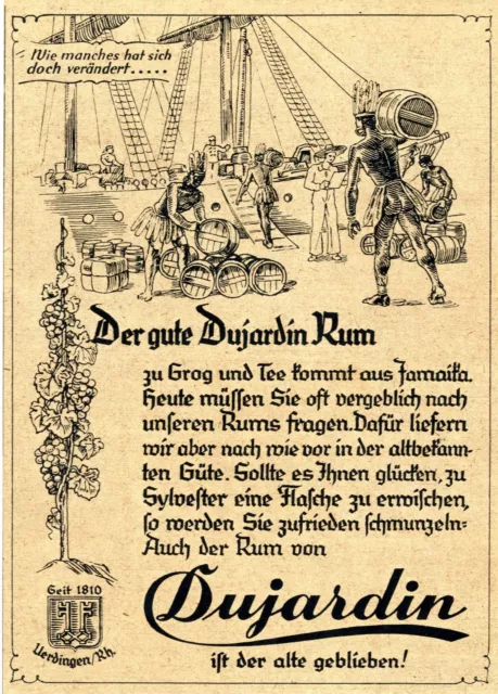 Dujardin Uerdingen/Rh. Der gute...Rum aus Jamaika. Historische Reklame von 1941