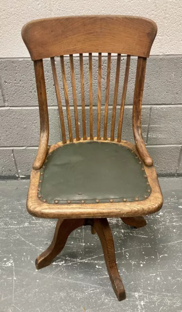 Old Edwardian Antique Vintage Retro Style Century Swivel Wooden Office Chair 3