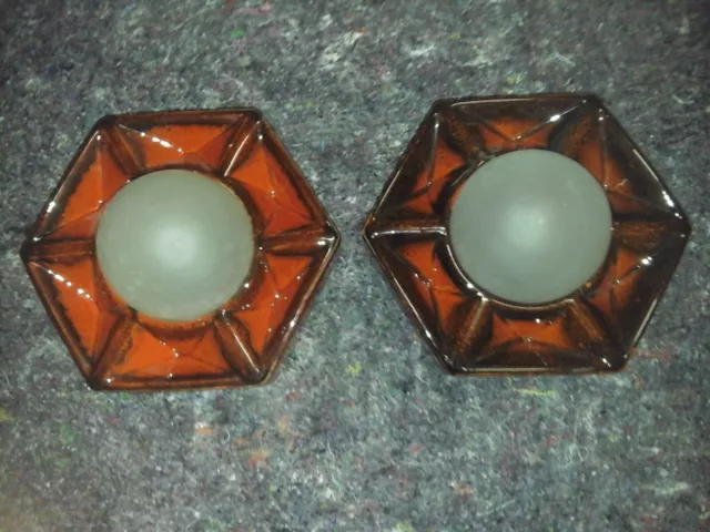 Original Paar 60er / 70er Jahre Wandleuchten Keramik Orange / Beige Space Age