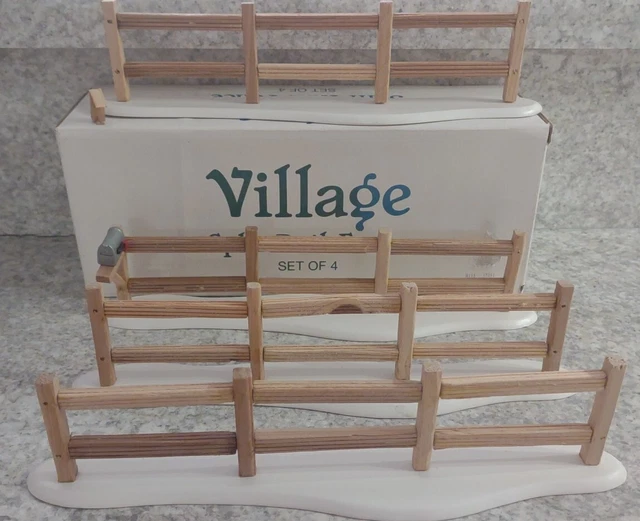 Department 56 VILLAGE SPLIT RAIL FENCE w Mailbox & Birdhouse 4 pc Set #52597