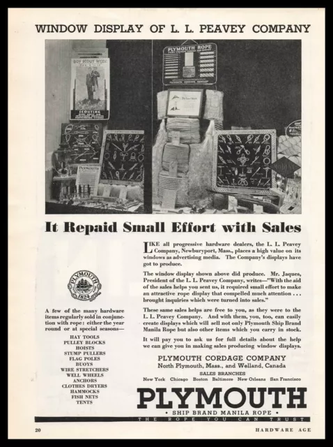 1933 Plymouth Cordage Manila Rope Newburyport Mass Store Window Display Print Ad