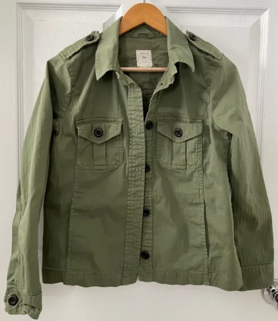 Gap Designed & Crafted Womens Jacket Cargo Army Green Denim Button Down Size XS