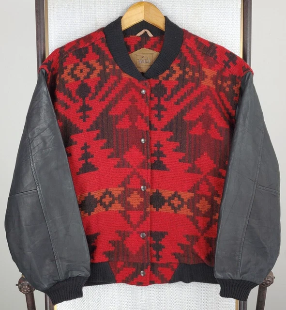 VTG WOOLRICH USA Size XL Mens Wool Leather Southwest Varsity Bomber Jacket Aztec