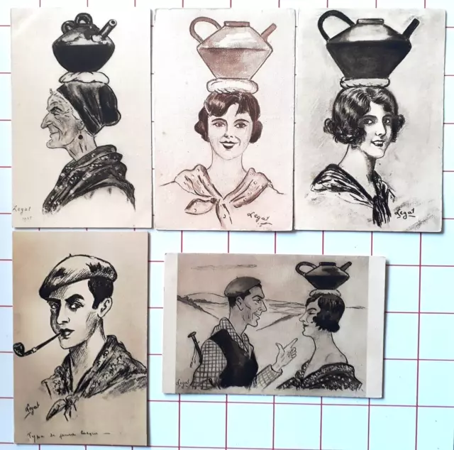 Lot de 17 cartes postales anciennes CPA Pays Basque illustrateur LEGAT