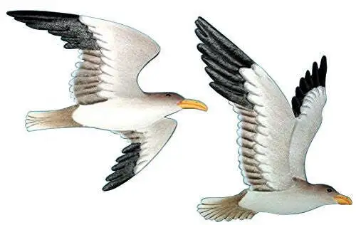 Beachcombers 2 Metal Flying Gull Wall Plaques, Metal hooks on back, Wall Mount