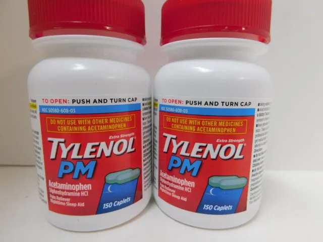 2PK- Tylenol PM, 150 Caplets Each/300 Total, Exp. 10/23