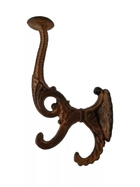 Victorian Hook Large 4" x 7" Cast Iron With Antique Finish And Ornate Detail