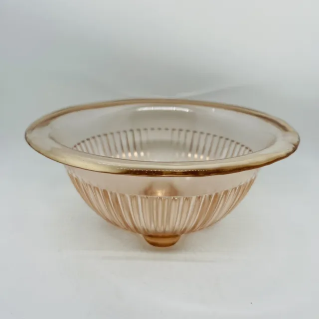Vintage Hazel Atlas Pink Ribbed Glass 6.75” Diameter Mixing Bowl Depression