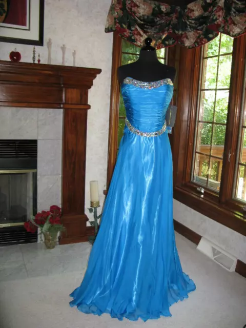 Jonathan Kayne Ocean Blue Silk Chiffon Pageant Gown Dress NWT size 10