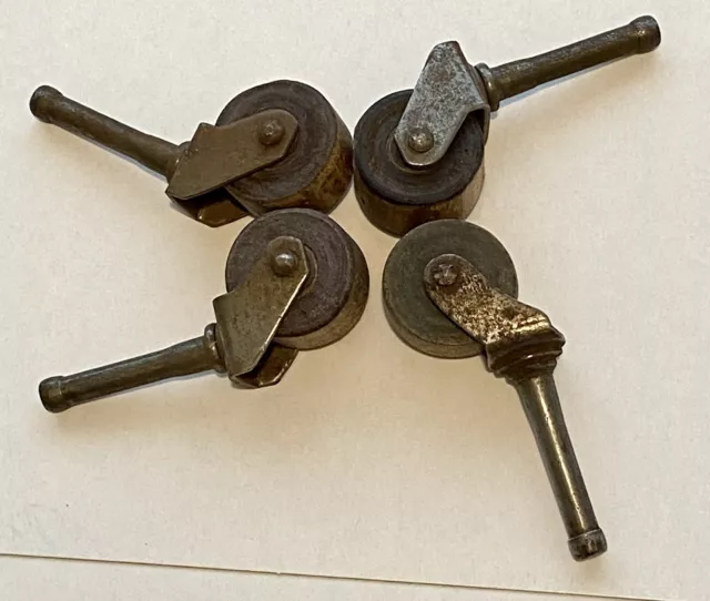 4 Vintage Antique Wooden Caster Wheels Cabinet Dresser or Table 1" diameter