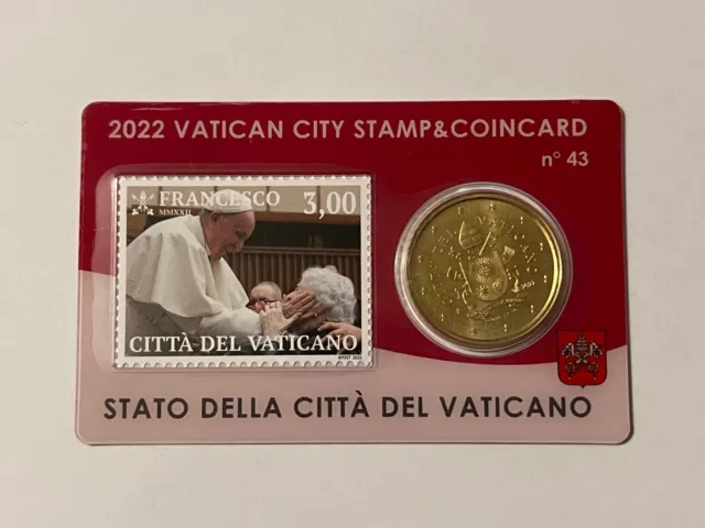 A  Saisir  Coincard  Vatican  Annee  2022  N°43  Piece  50 Ct + Timbre  3€