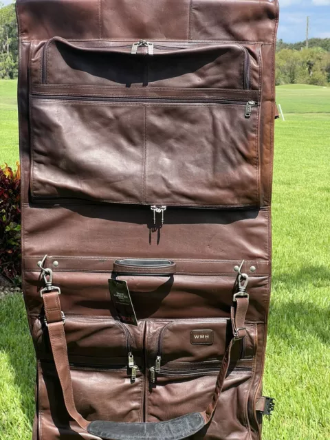 Tumi Alpha Brown Leather 24” Bi-fold Full Size Garment Bag EUC Vintage XXL