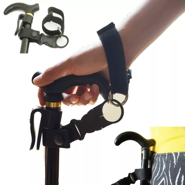 Easy Fit Walking Stick Wrist Strap & Cane Crutch Clip Holder Grip Aid