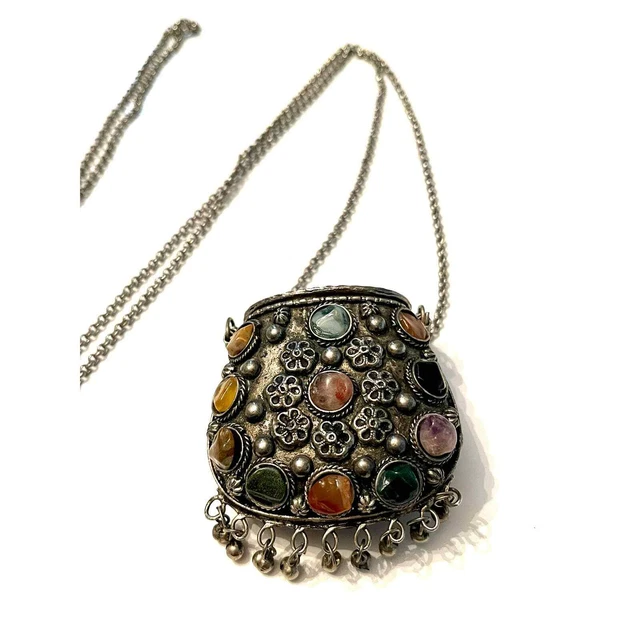 Vintage Tibetan Metal Coin Purse with Chain