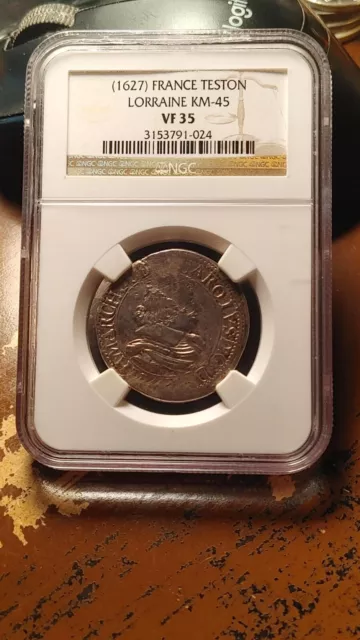 (1627) Lorraine France Charles IV Silver Teston KM45 NGC VF35 Very Choice   1611