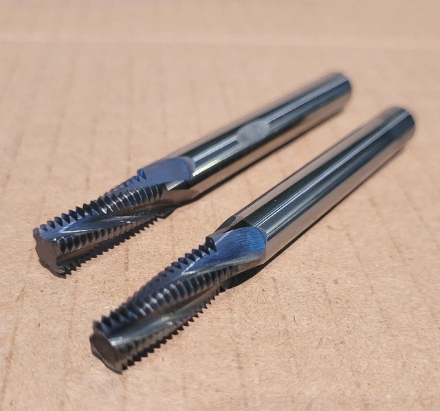 (Lot of 2) 7/16-20 AlTin Coated 4-Flute Carbide Thread Mill 3/8" Shank .335 Dia.