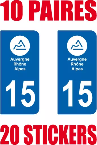 20 Stickers Autocollant Departement 15 Plaque Immatriculation