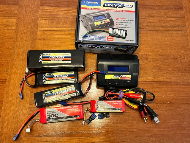Onyx 5000mah, 3200mah lipo batteries with Onyx kx80 lipo charger, Tower Hobbies