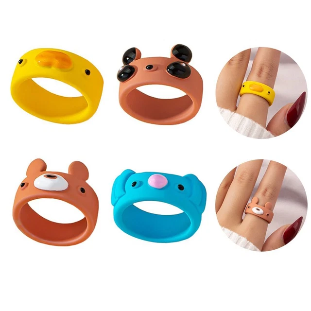 Anillo de dedo de resina acrílico colorido pato rana lindo anillo animal estética