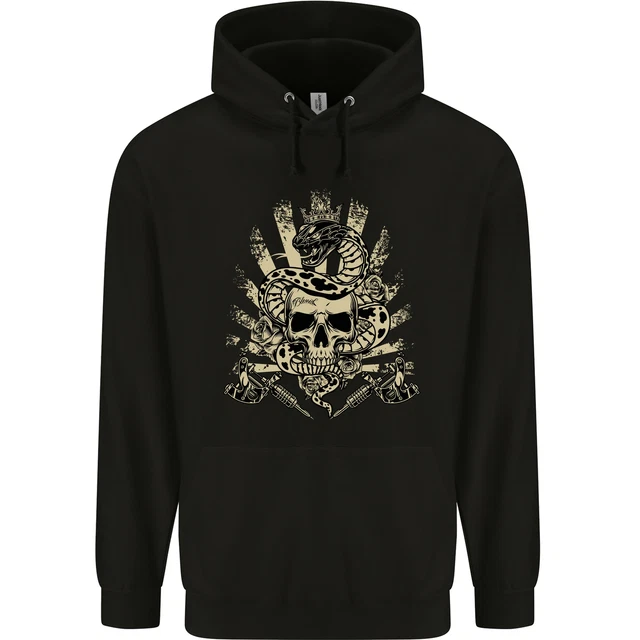 Tattoo Skull Snake Tattooist Biker Gothic Mens 80% Cotton Hoodie