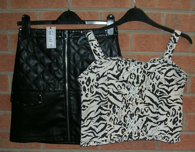 Gonna top per ragazze River Island nera in finta pelle età 11-12 NUOVO IMBALLO ORIGINALE £36