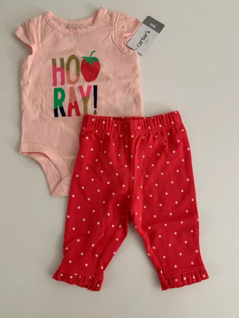 Carters Baby Girl Bodysuit Pants Set Size 3 6 9 12 18 24 months Strawberry Pink