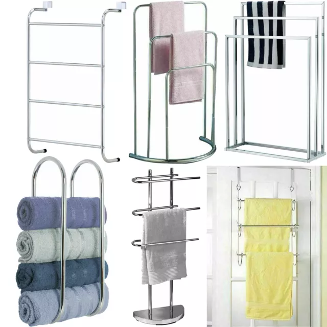 Chrome Towel Holder Bar Freestanding Bathroom Drying Rack Hanger Storage Unit