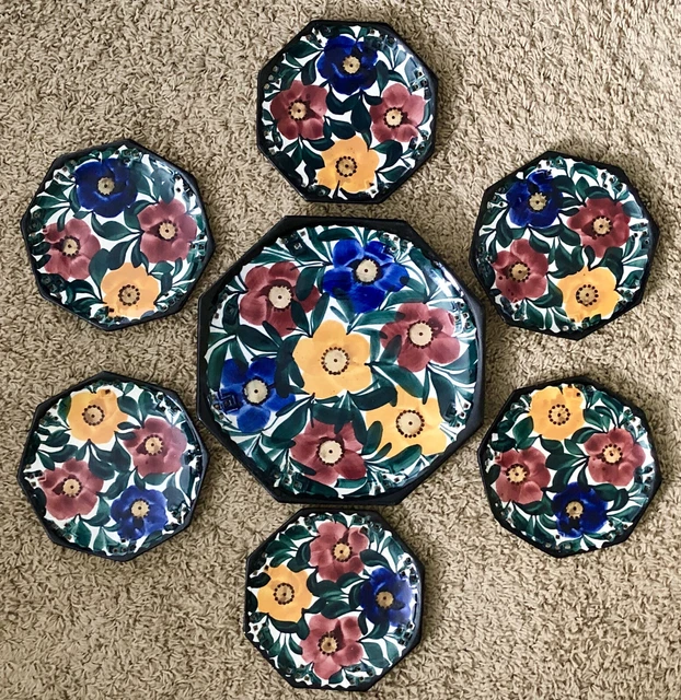 SMF Schramberg Germany Hand Painted Cake Dessert Plate 7 PC SET Bosporus Floral
