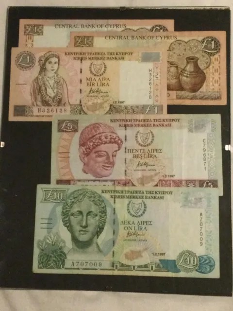 Greek Cypriot vintage cash money notes - Framed