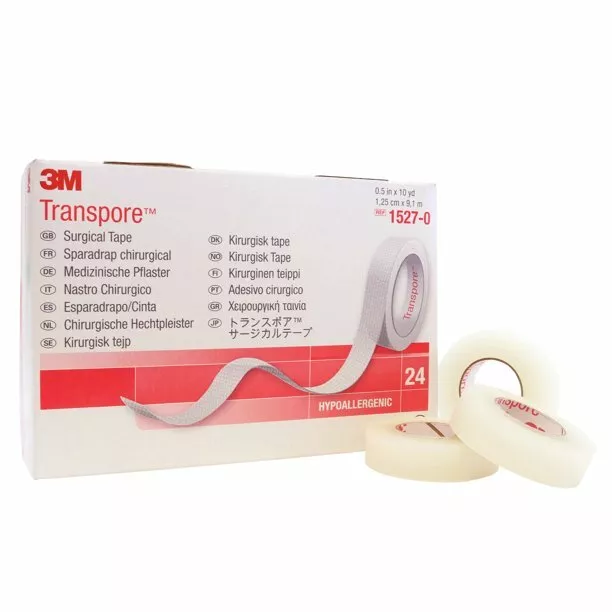 *24-Rolls * 3M Transpore Surgical Hypoallergenic Tape 0.5" x 10 Yards 1527-0