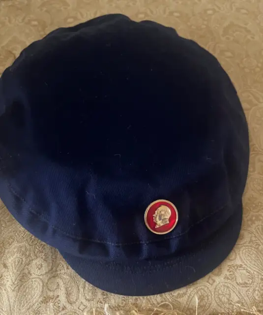 Vintage  50s 60s Chinese Mao Cap Hat Blue with Pin Authentic