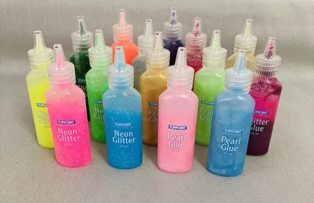 PEGAMENTO BRILLANTE Colores Perla Neón 15 X 22 ml Botellas Niños Arte Artesanía Escuela