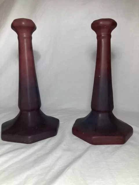 vintage van briggle art pottery Mulberry Candlesticks 1920’s Rare Red w/Blue