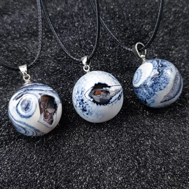 Agate Geode Druzy Sphere Pendant Necklace Natural Healing Crystal Ball Jewelry
