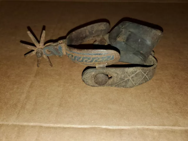 Vintage Spur Cowboy Spur & Leather Strap 8 Point Rowels Unmarked Single Spur