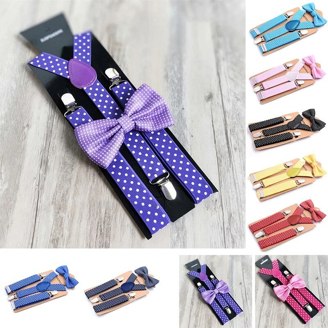 Tuta alla moda fiocco bambini con sospensioni a pois e cintura elastica