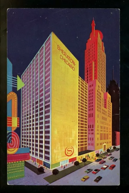 Motel Hotel Postcard Illinois IL Chicago Sheraton Chicago Hotel Concept chrome