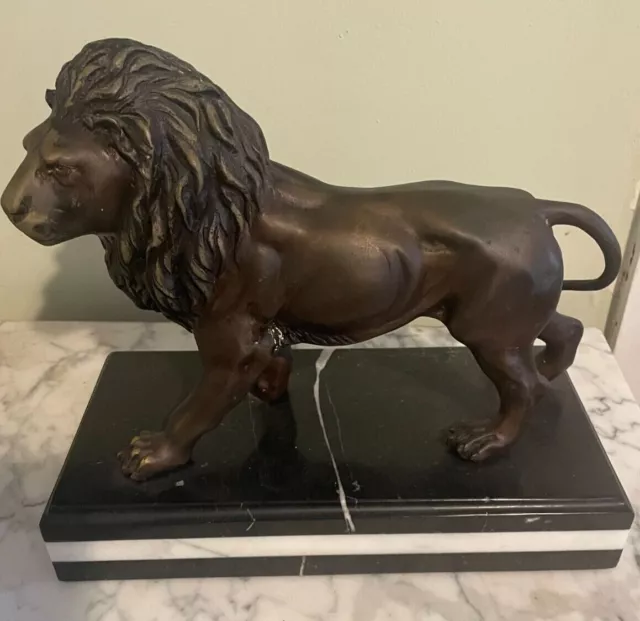 Solid Bronze Lion Sculpture Mn Marble Base | Signed By Nardini | Very Heavy