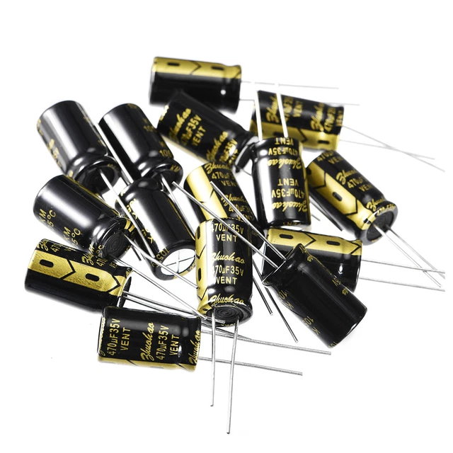 15pcs Radial Condensateur électrolytique 470uF 35V 105°C Vie 2000H 10x17mm Noir