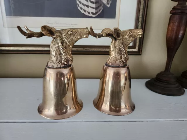 Pair of Stirrup Cups, Brass Stag Heads, Cup Interior Silver Plate