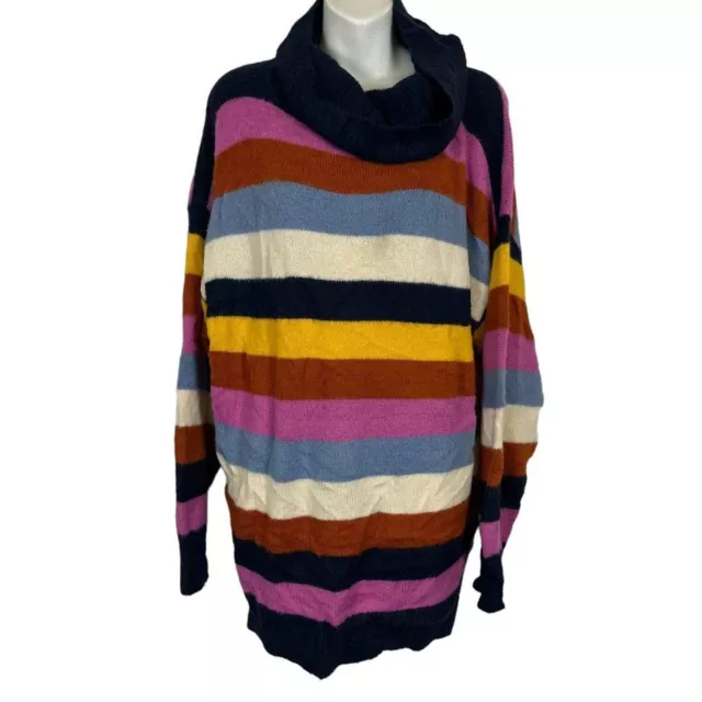 Caslon Womens Soft Cozy Striped Cowl Neck Longline Long Sleeve Sweater sz 1X