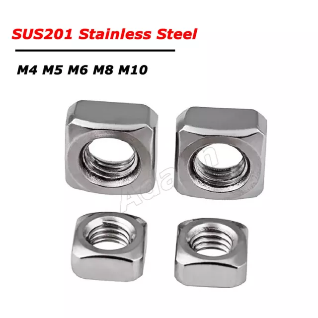 Square Nuts M4 M5 M6 M8 M10 to Fit Metric Screw Bolts - SUS201 Stainless Steel