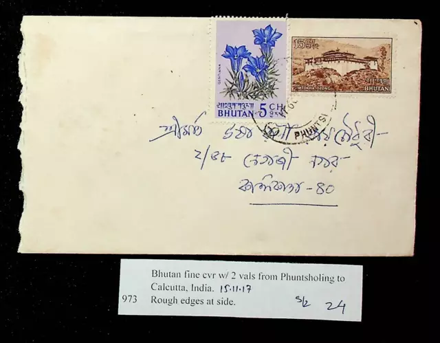 SEPHIL BHUTAN 2v ON COVER FRIM PHUNTSHOLING TO CALCUTTA INDIA