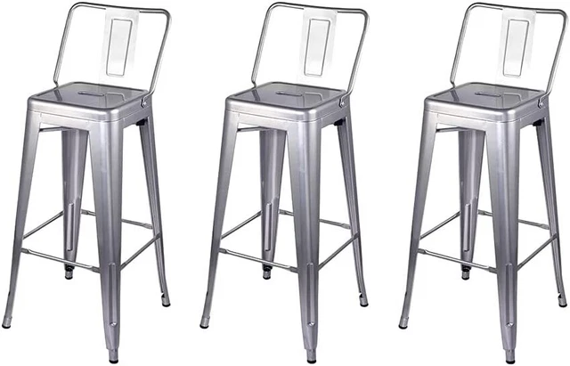GIA 30" Bar Height Metal Stool Chair Silver Set of 3