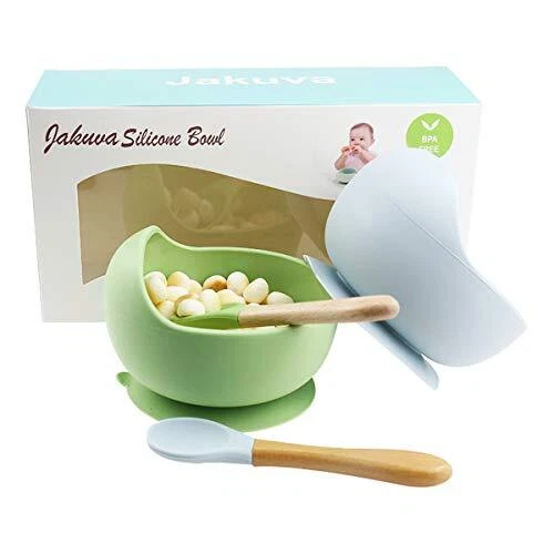 Jakuva Silicone Baby Bowls with Spoon 2PCS Baby Feeding Set Suction Bowls for...