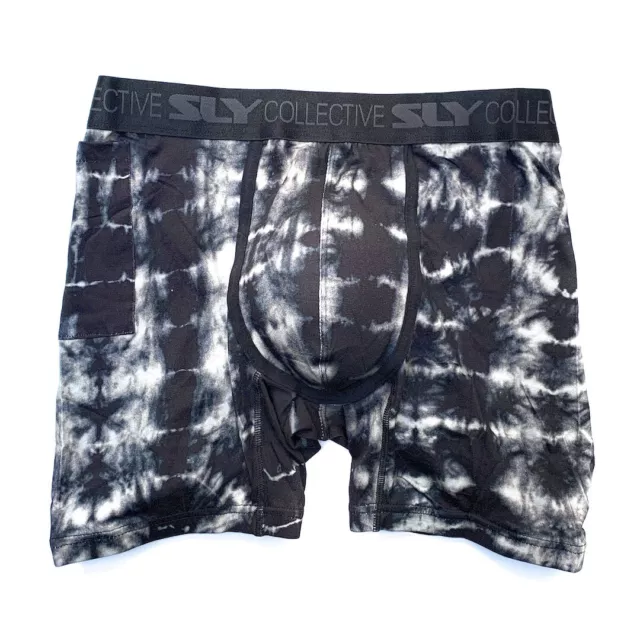 Long Leg Black Tie Dye Mens Boxers in Soft Cotton Blend with Contour Pouch