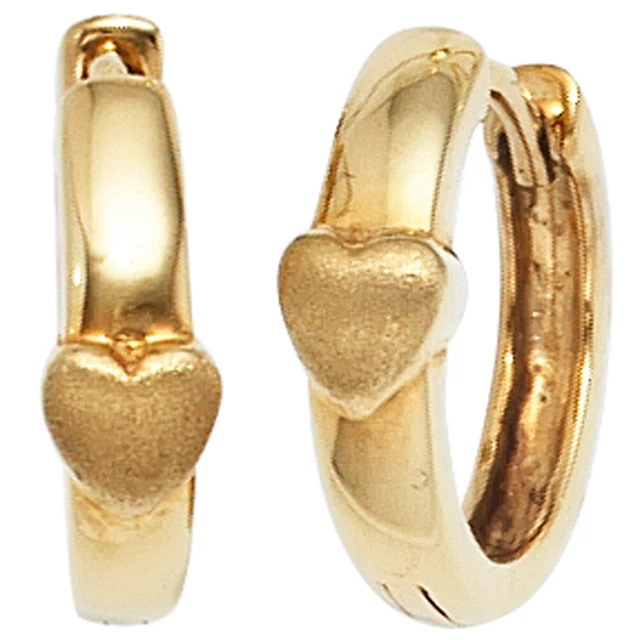 JOBO  "40080" Kinder Creolen Herz 333 Gold Gelbgold mattiert Ohrringe Kinderohrr